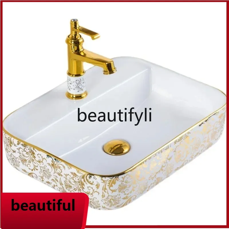 

f156 European style countertop basin gold ceramic washbasin art bathroom creative hand washbasin