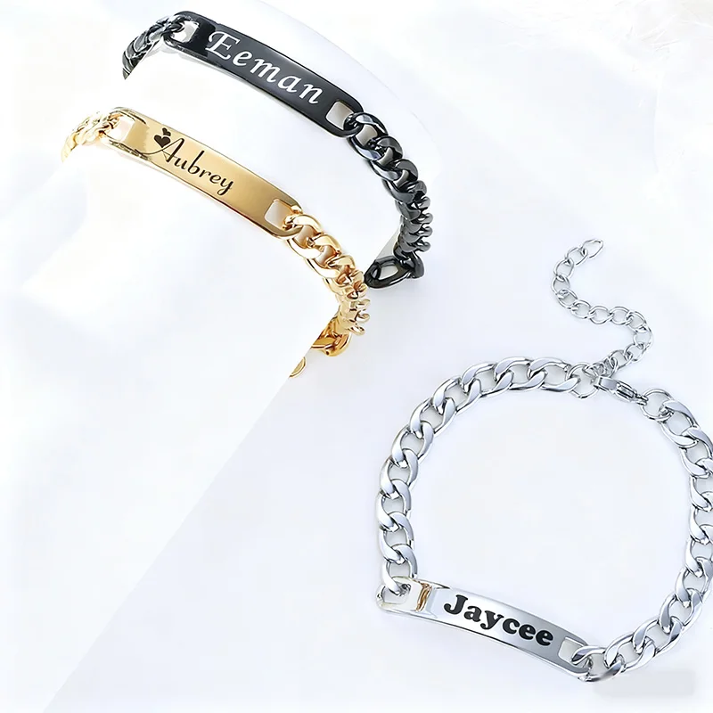 Stainless Steel Personalized Name Bracelets and Bangles for Man Woman Custom Nameplate Date DIY Bracelet Jewelry Birthday Gift - view 3