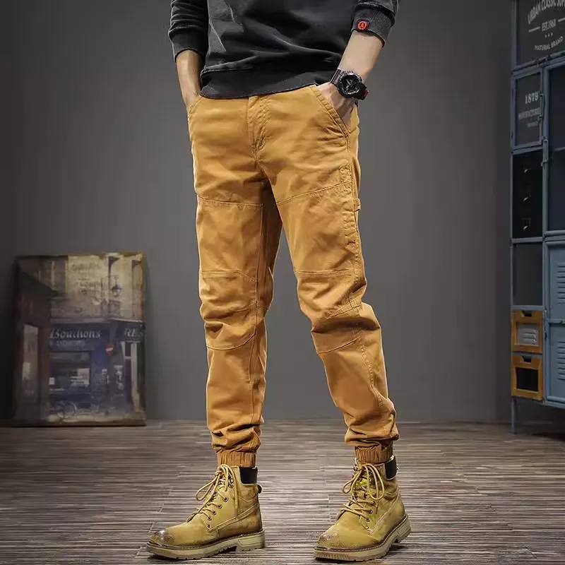 Street Fashion Men Jeans Gray Stretch Slim Fit Spliced Designer Casual Cargo Pants Hombre Multi Pockets Y2K Hip Hop Joggers Men