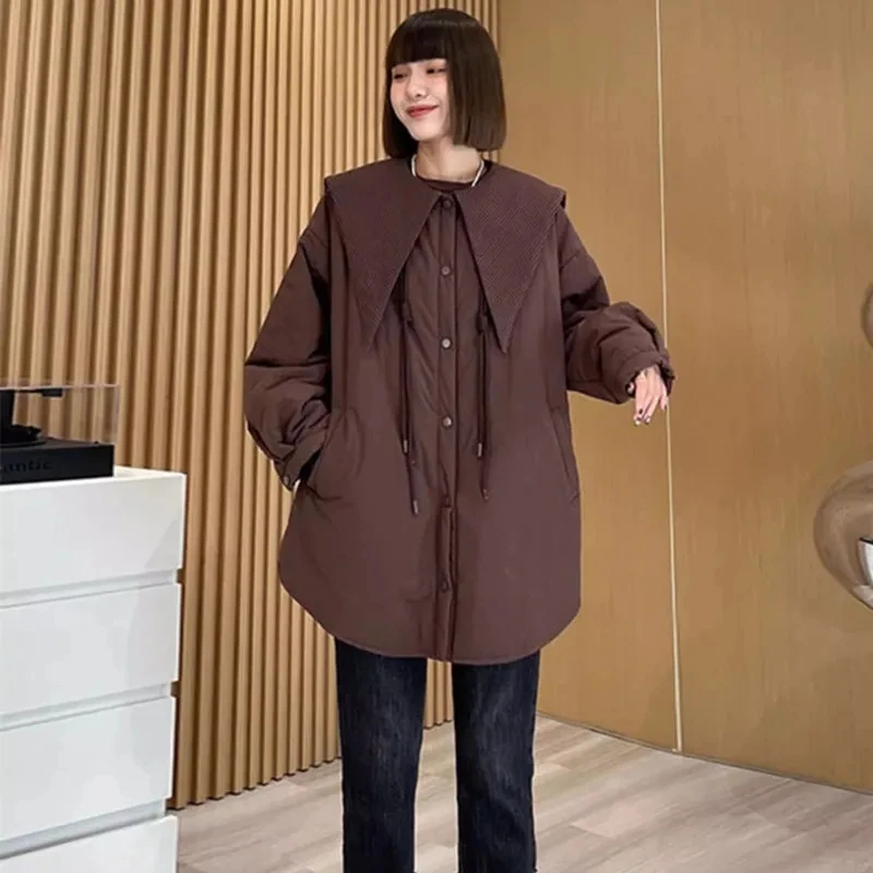 

2023 winter new women's Korean fashion coat Thick navy collar jacket warm cotton casual women's parka