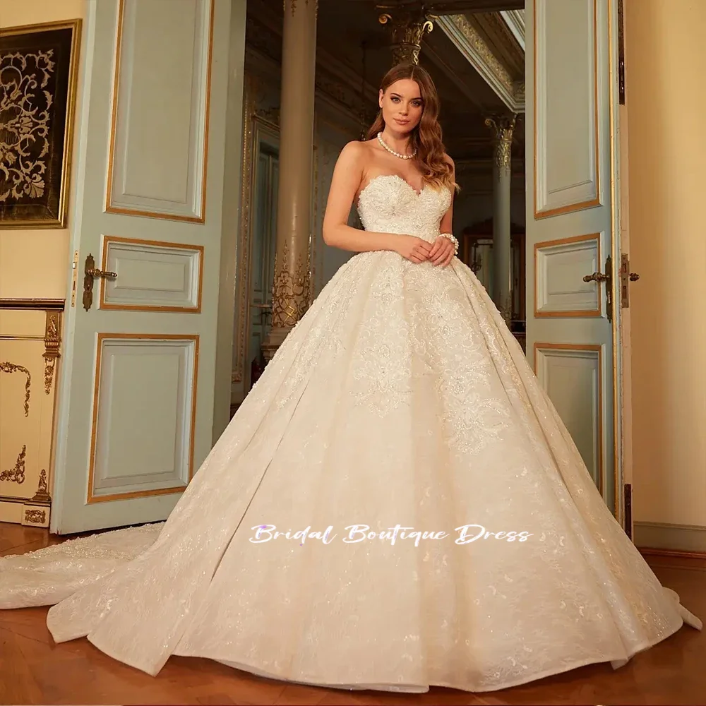 Customized Refined Beaded Appliques Lace Ball Gown Wedding Dress Beading Pearls Off The Shoulder Sleeveless Bridal Vestidos De