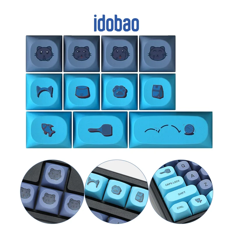 

idobao Blue Cat Keycaps Cut Keycaps Kawaii PBT keycaps for Mechanical Keyboard Novelty Keyboard Cap Custom Personalized Keycaps