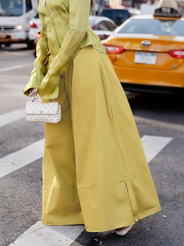 

UOOZEE Women's Cotton Blend Wide Leg Pants 2026 New Solid Color High Waisted Loose Casual Streetwear Pleated Palazzo Trousers