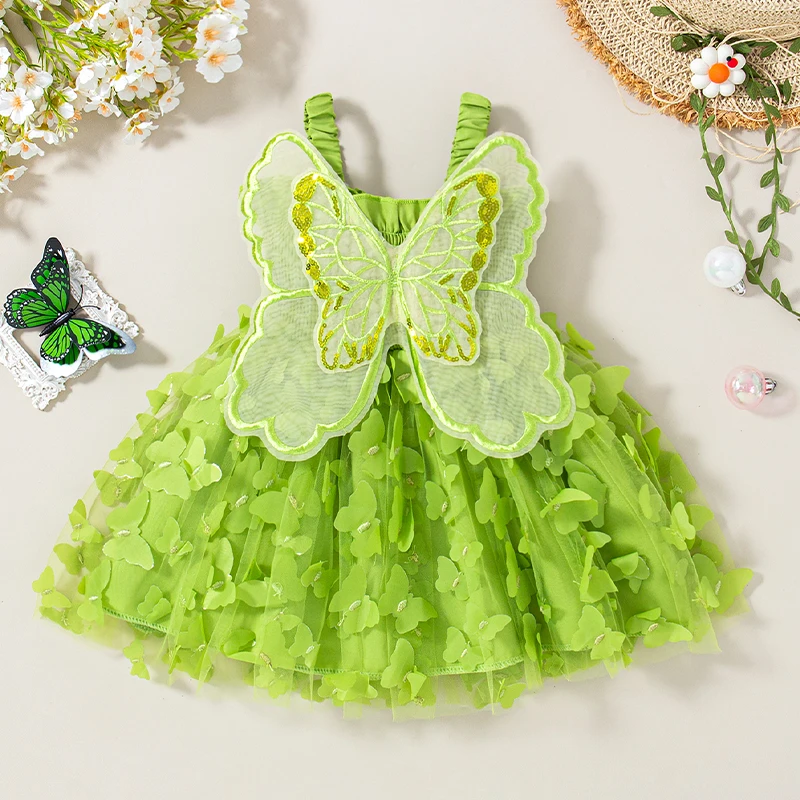 

Baby Girl Dress Summer Butterfly Wings Halter Solid Color Puffy Baby Dresses Cute Gorgeous Birthday Celebration Girls Dresses ﻿