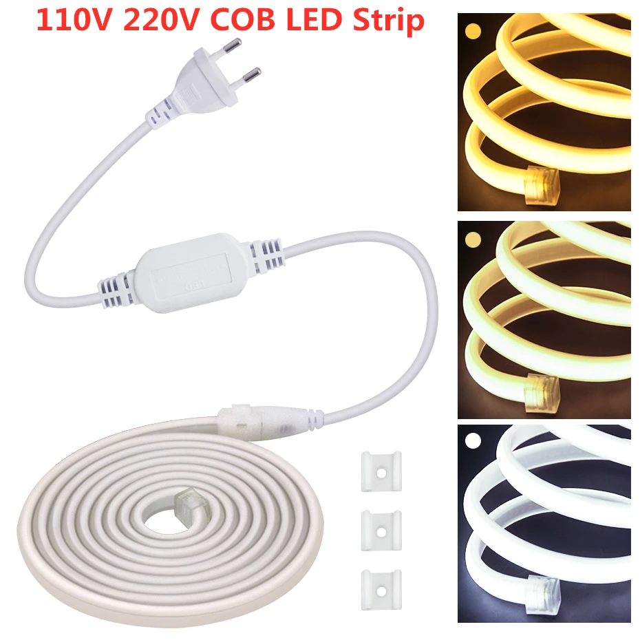 

110V 220V LED Strip COB Light High Brightness Cob Led Tape Ribbon 288Leds/m 20m 30m 50m Soft Flexible Indoor Outdoor Lighting