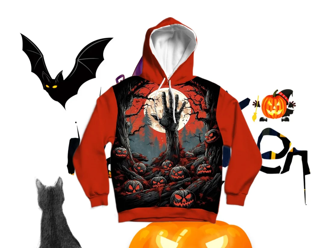 

Autumn/Winter Horror Cartoon Movie Halloween Elements 3D Printed Hoodie Large Adult Same Size Women's Original Design Top