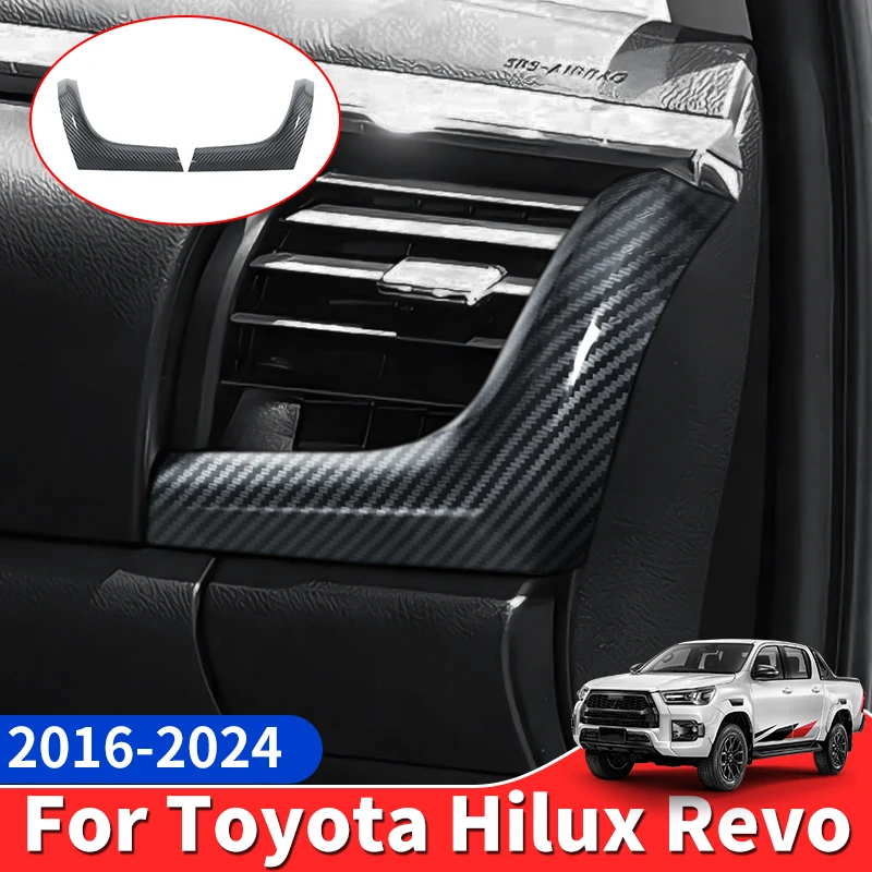 

For Toyota Hilux Revo Rocco 2016-2024 Left & Right Air Vent Cover Trim Carbon Fiber Pattern ABS Interior Decoration Accessories
