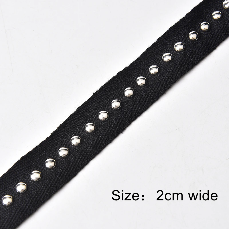 5 Yard/Lot Black Webbing Rivet Beads Lace Trims For Sewing Garment Ribbon Tape Fabric Diy Jeans Belt Collar Clothes Accessories