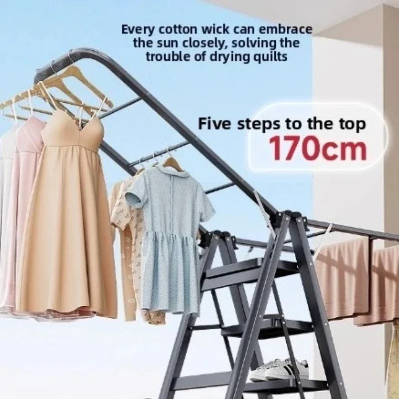 Internet celebrity Household Goods Ladder Drying Rack Telescopic Drying Rack Mobile Household Ladder Dual-purpose Ladder