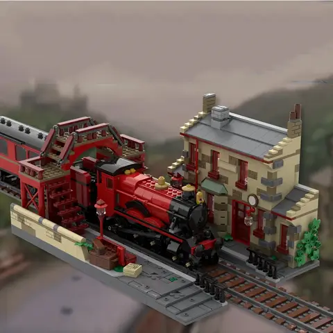 MOC Hogsmeaded Railway Tågstation De vises sten Byggstenar Kompatibla 76423 Förlängningstegel DIY Leksak Barnpresent 12 best sales tillbaka framtida tågmodell - №5