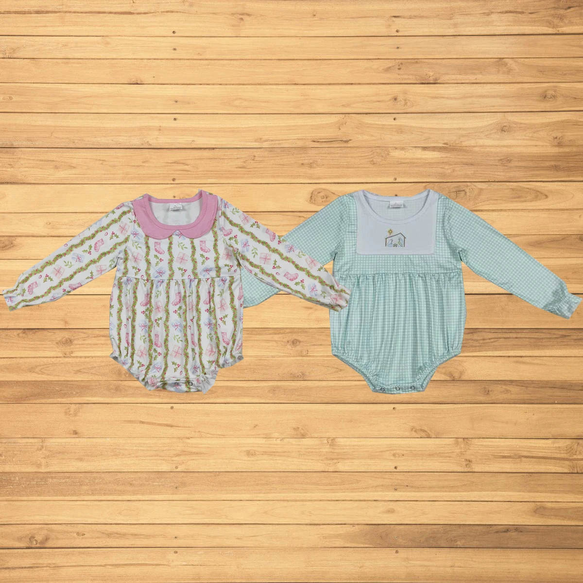 

Wholesale Autumn hot sale western boutique children newborn toddler Baby Girls Christmas Gifts Floral Stripe Ruffle Rompers