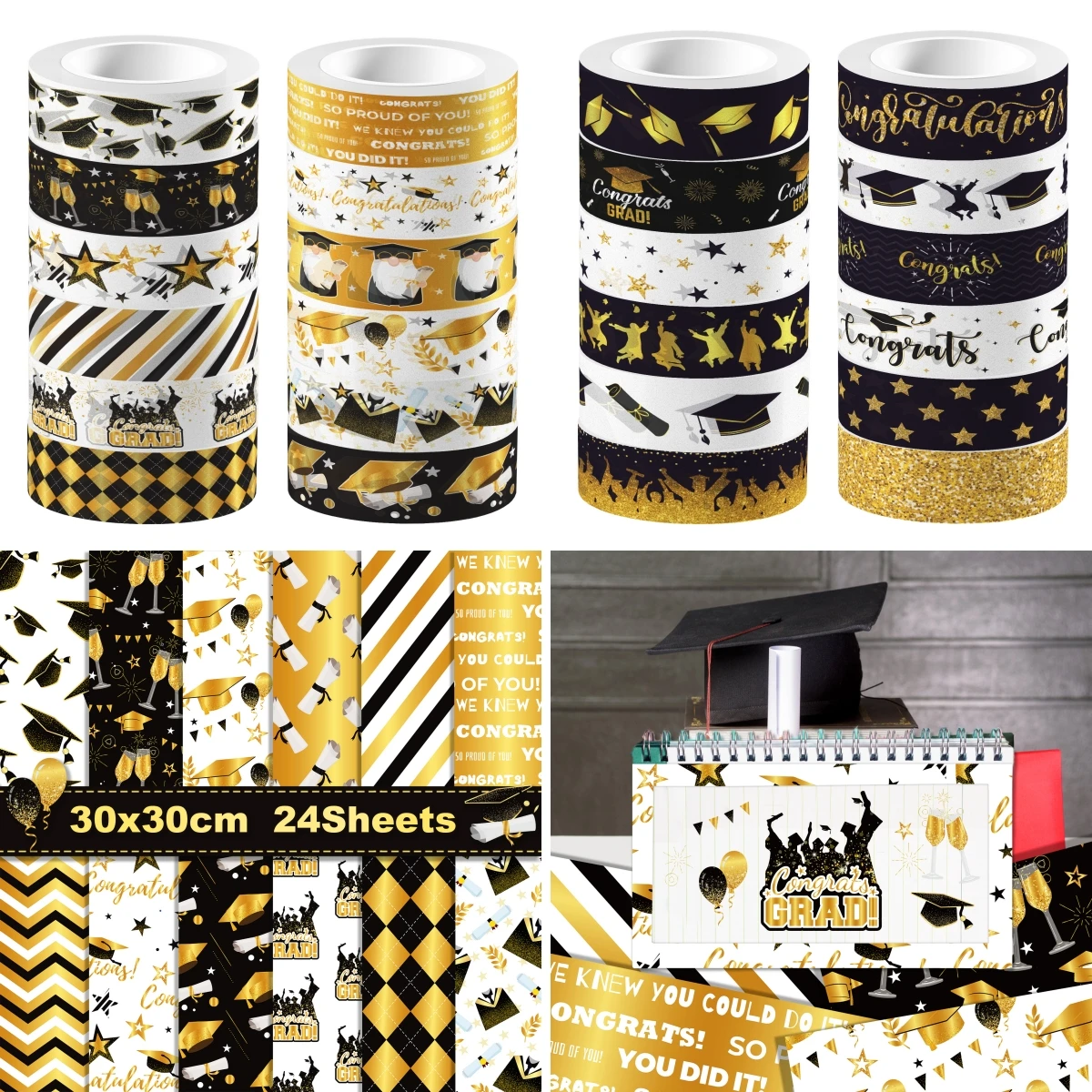 School Graduation Party Scrapbook DIY Material Scrapbooking Paper Pack DIY Craft Background Paper and Washi Tape Sticker