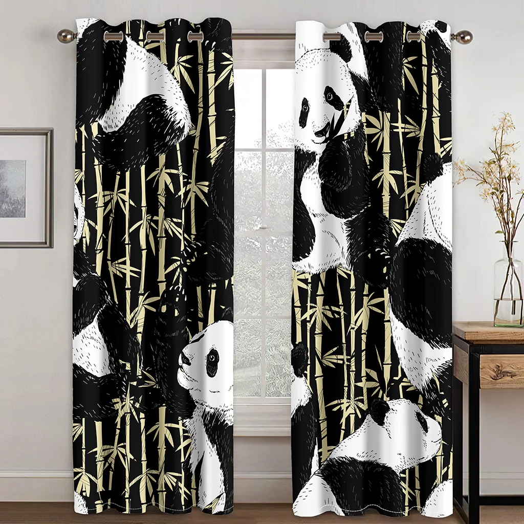 

3D Print Modern Cartoon Cute Panda Series Free Shipping 2 Pieces Thin Shading Window Drape Curtain Living Room Bedroom Decor