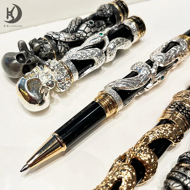 

Jinhao Viper Series Snake/Skull Head Solid Vintage Luxurious Golden Ancient Silvery Carving Embossing Metal Ballpoint Pens