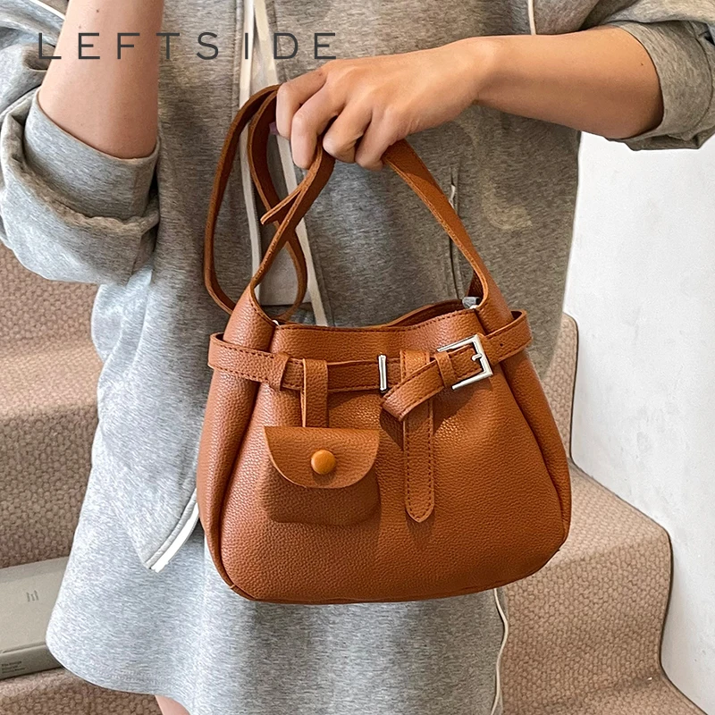 

LEFTSIDE Design Small PU Leather Crossbody Bags for Women 2025 New Trend Female Shoulder Bag Solid Color Handbags and Purses