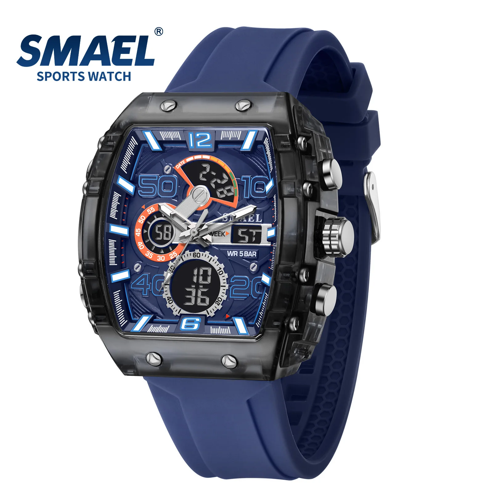 SMAEL 8109 Nieuw herenhorloge Multifunctioneel Sport 50M Waterdicht Dual Display LED-nachtlampje Vrije tijd Student Elektronisch horloge