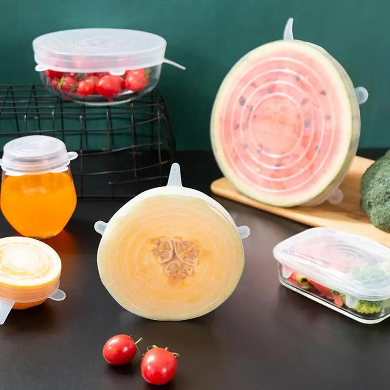 Stretch Covers For Bowls 6PCS Transparent Leak Proof Bowl Stretch Covers Reusable Food Grade Can Covers For Home Kitchen