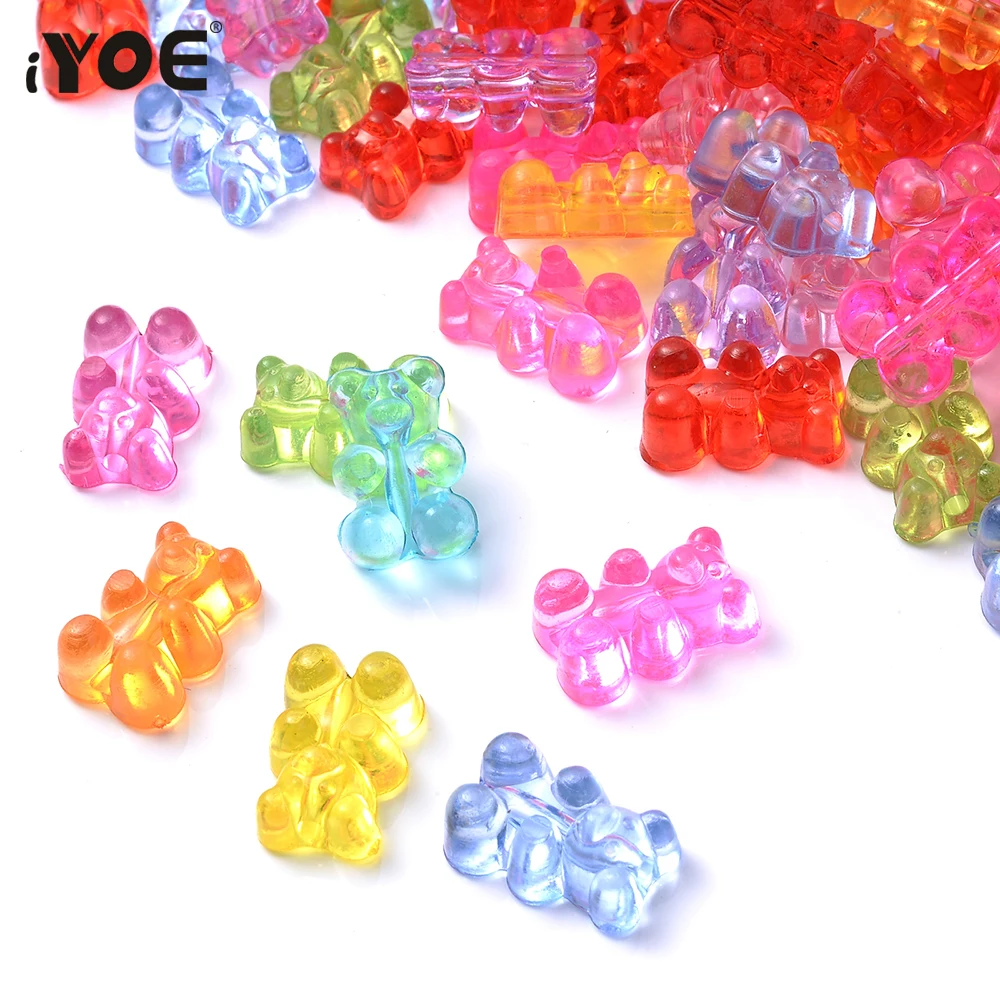 iYOE 20pcs  Vertical Hole Gummy Bear Beads Transparent Matte Beads For Making Bracelet Charms Necklace Earring Pendant