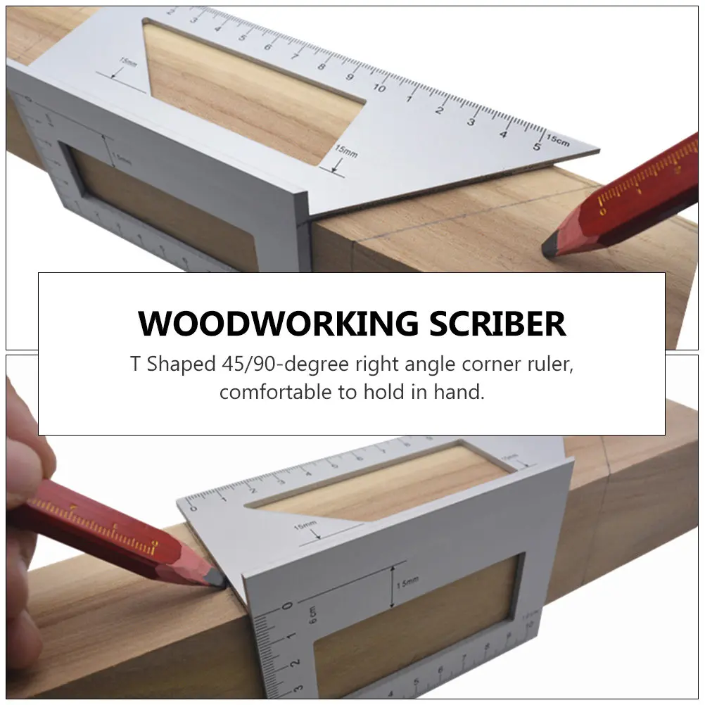 Aluminum Alloy Angle Ruler T Shaped 45 90 Degree Right Angle Locator Woodworking Scribing Tool Clear Scale Easy to Read