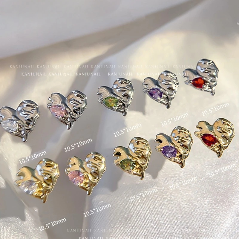 4PCS New Nail Art Jewelry Heart Zircon Diamond Metal Alloy Diamond Super Flash Peach Heart Water Drop Diamond Nail Decoration