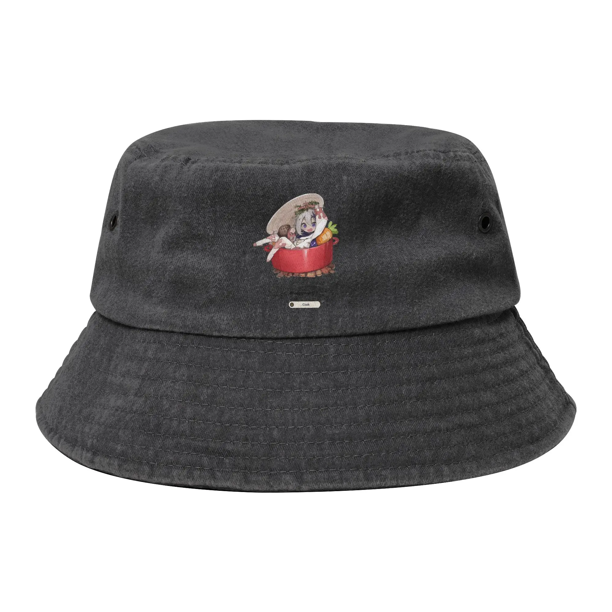 Paimon Food Bucket Hats for Women Men Vocation Genshin Impact Anime Game Distressed Denim Sun Hat for Outdoor Fishing Hat