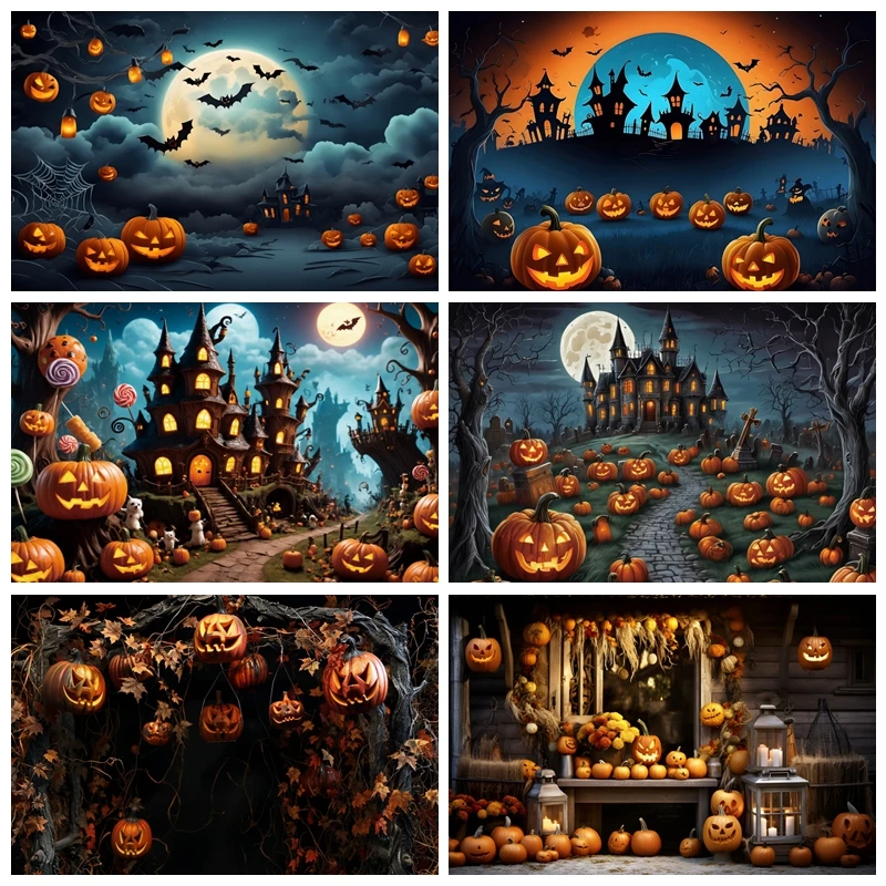 

Halloween Photography Backdrop Horrible Night Forest Cemetery Castle Pumpkin Witch Party Decor Kids Portrait Photo Background