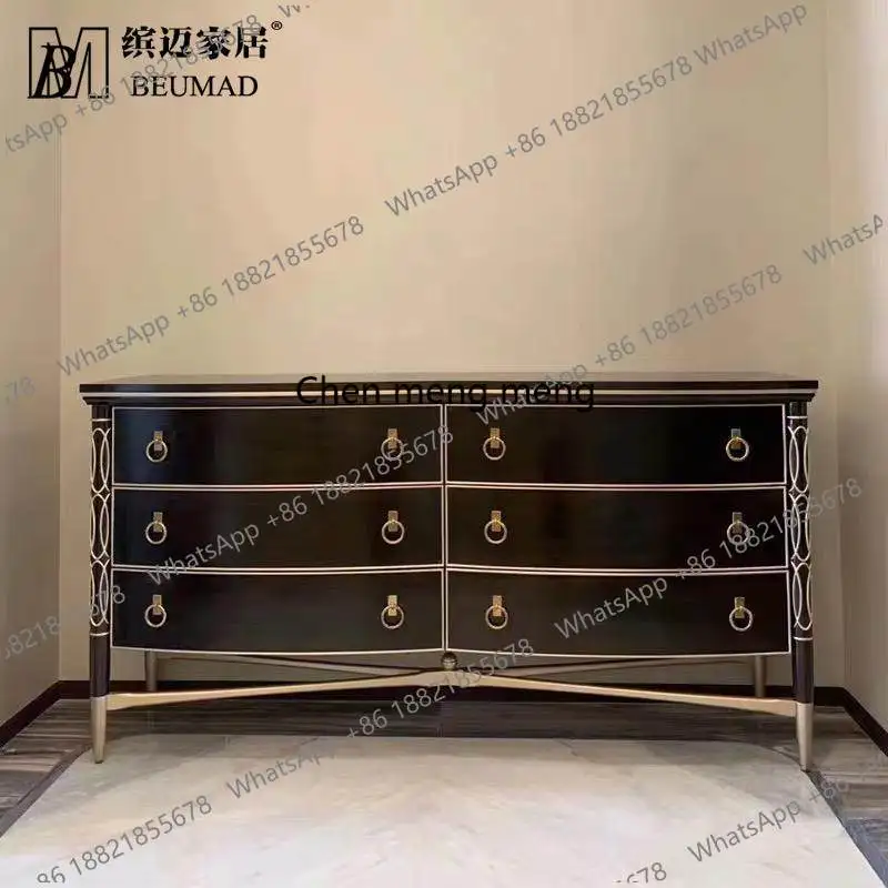 American light luxury dark coffee dressing cabinet high-end French living room storage decorative side cabinet