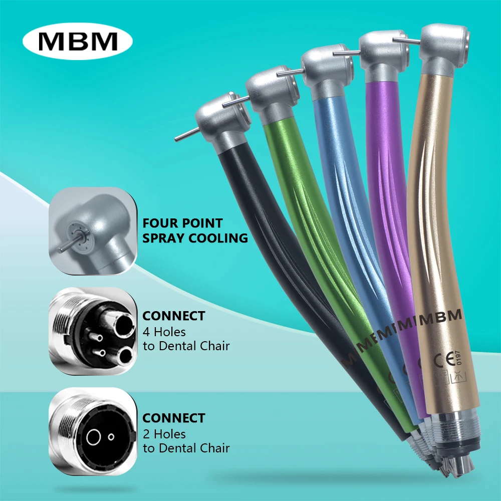 

MBM Colorful Dental High Speed Handpiece Air Turbine Large Torque Dentistry Handpiece 4 Water Spray for Teeth Drilling Cutting