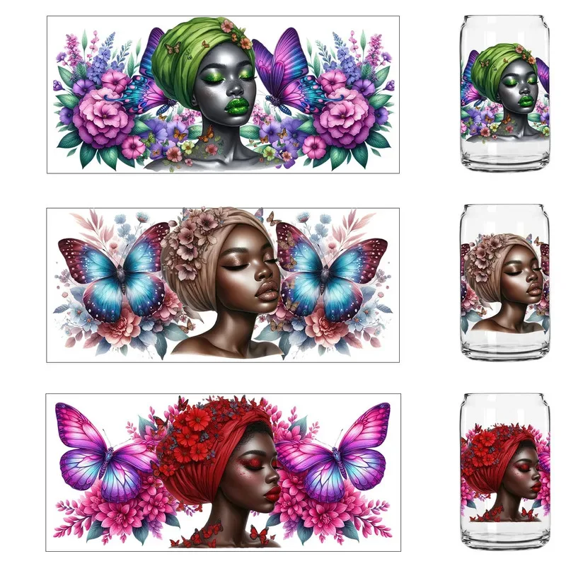 Butterfly Elegant Beautiful Black Women 12 Style Party DIY Decals 3D transfer uvdtf tumbler seal sticker 16oz uv dtf cup wrap