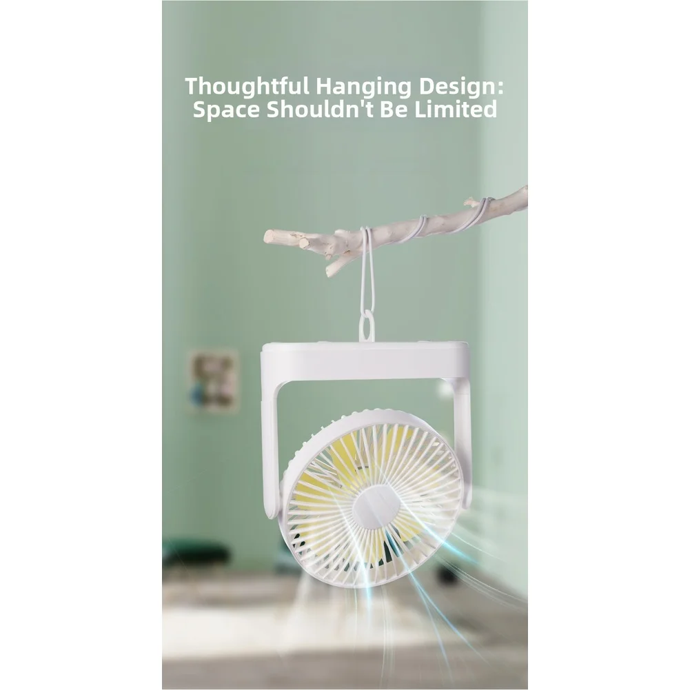 20.3*18.7*5.8cm USB Wall Mount Desk Fan 4000mAh Battery 7-Blade Quiet Hanging Fan Type-C Fast Charge For Office Home
