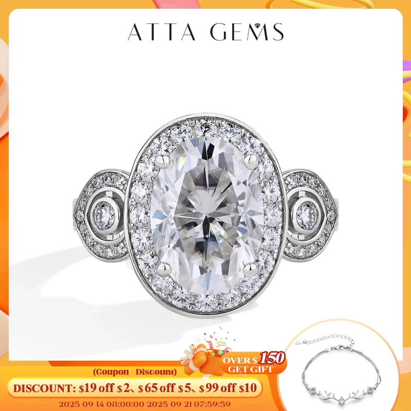 

ATTAGEMS Top Quality 8.0CT Oval Cut Moissanite Ring for Women Full D VVS1 Sparkling Diamond S925 Sterling Silver Wedding Jewelry