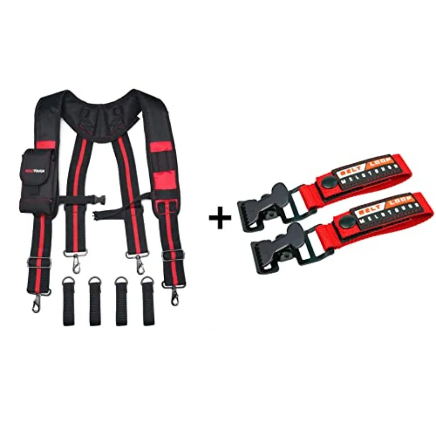 

1pcs Tool Belt Suspenders with Padded Foam Adjustable Shoulder Straps + 2pcs Work Glove Holder Glove Strap Quick Leash With All
