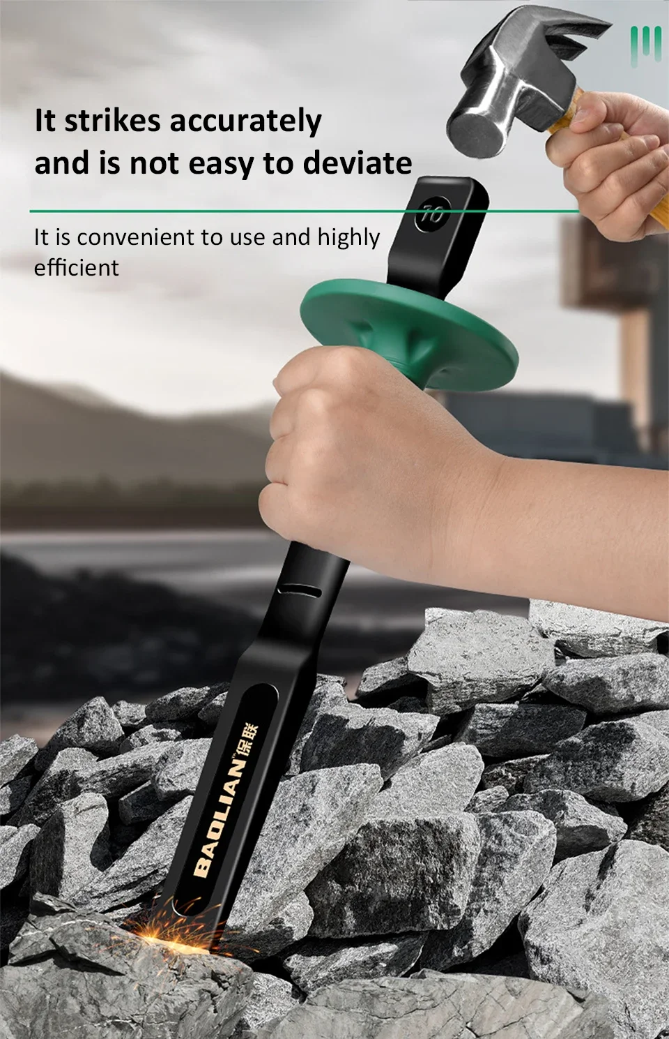 6/8/10/12 Zoll Chrom-Vanadium-Stahl Stein-Flachmeißel mit Handschutz für Bau, Zement, Mauerwerk, Beton, Gravur und Schneiden – Detail 10