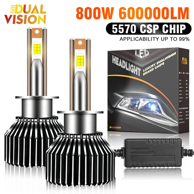 

Dualvision H7 H4 H11 K5C Pro Светодиодная фара 800 Вт высокой мощности Canbus H1 H8 HB4 HB3 9005 9006 9012 Турболампы 6000K CSP Автомобильные фары