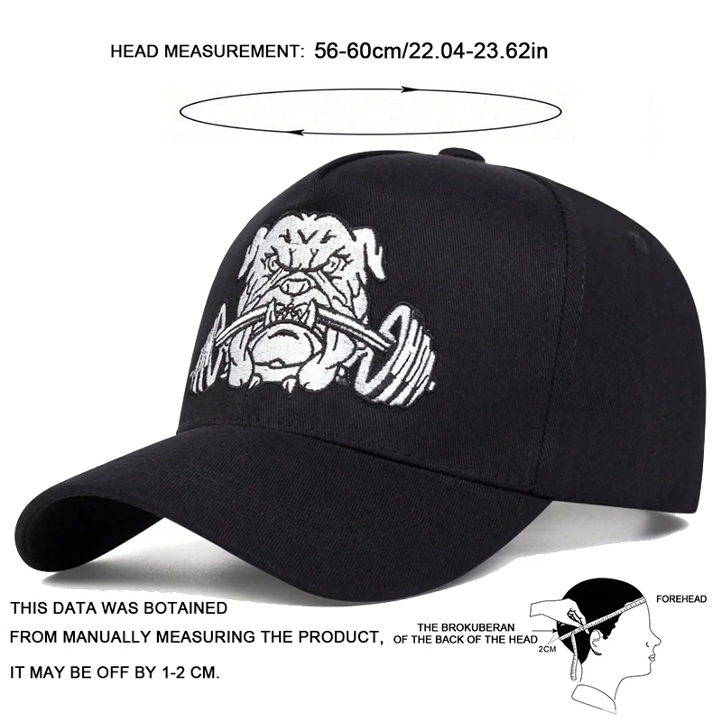 Unisex Bulldog Dumbbells Embroidery Baseball Caps Spring Autumn Outdoor Adjustable Casual Hats Sunscreen Hat