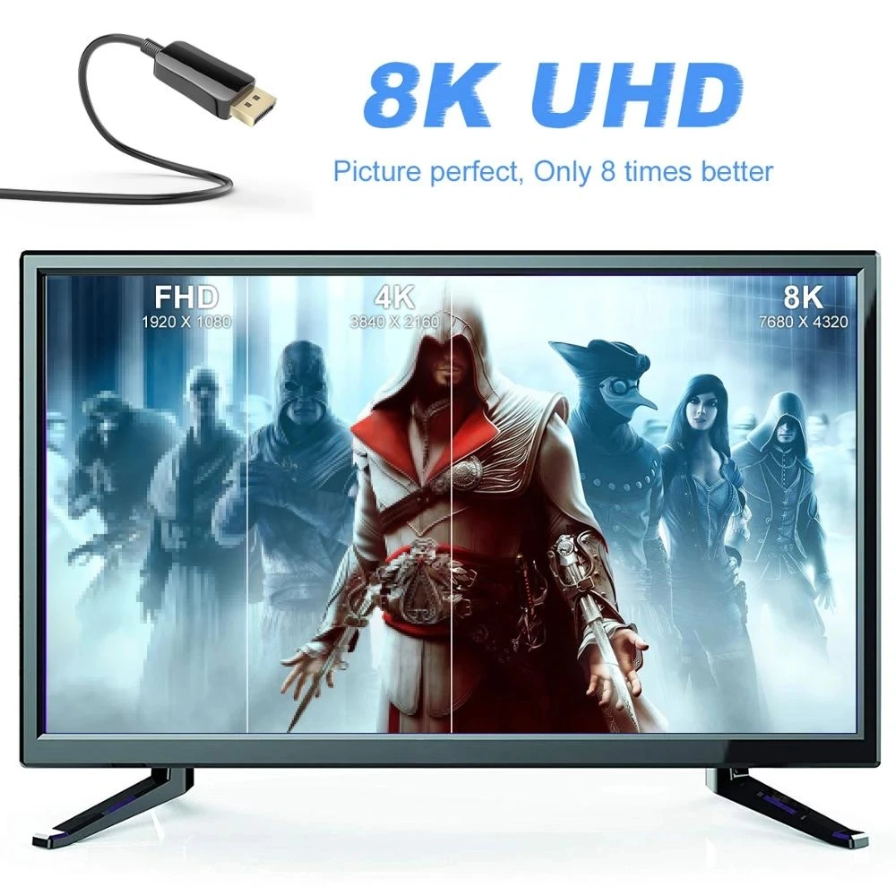 CYANMI DP 1.4 AOC Optical Cable DisplayPort 1.4 Cable 8K@60Hz 4K@144Hz HBR3 32.4Gbps Display Port Optic Fiber 50m for Graphics