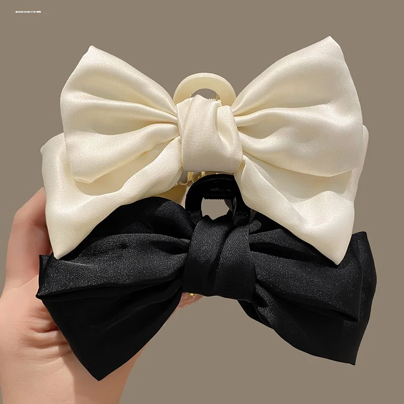 Elegant Double Sided Bow Hair Claw Clips for Women Shark Hair Claw  Solid Color Butterfly Satin Hair Clips Hair Accessories