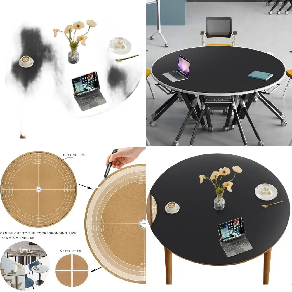 Round Table Mats - 54-40 Inches Cork Leather Placemats - Customizable for Side Dining or Coffee Tables (Black)