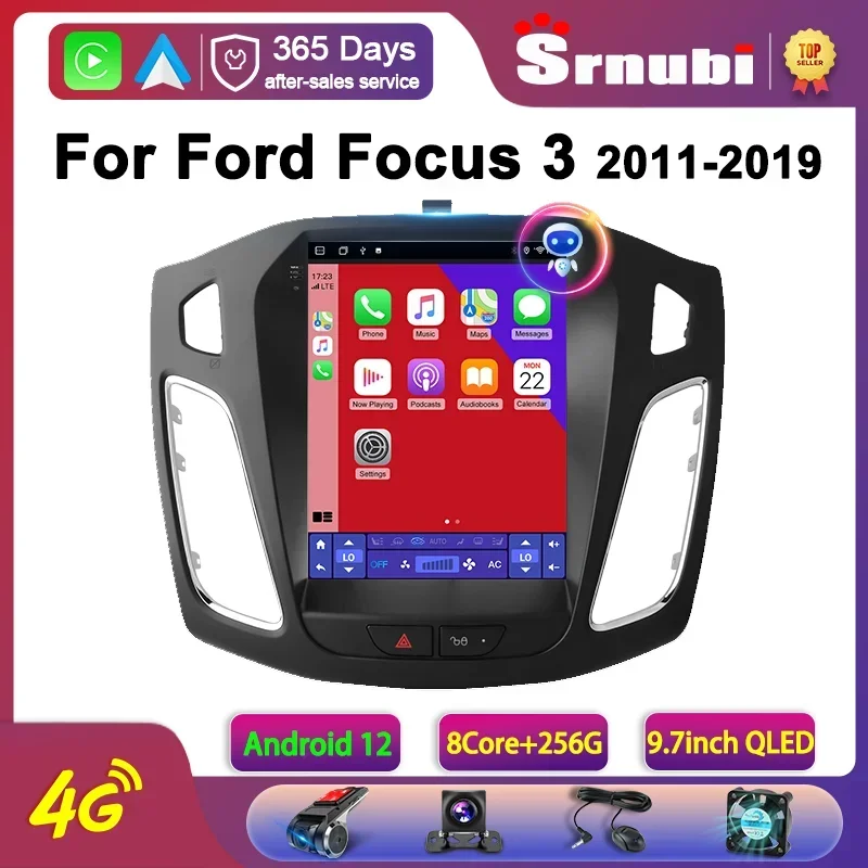 Srnubi Android 12.0 Car Radio For Ford Focus 2011-2017 Multimedia Video 2Din 4G WIFI GPS Carplay Head Unit 9.7