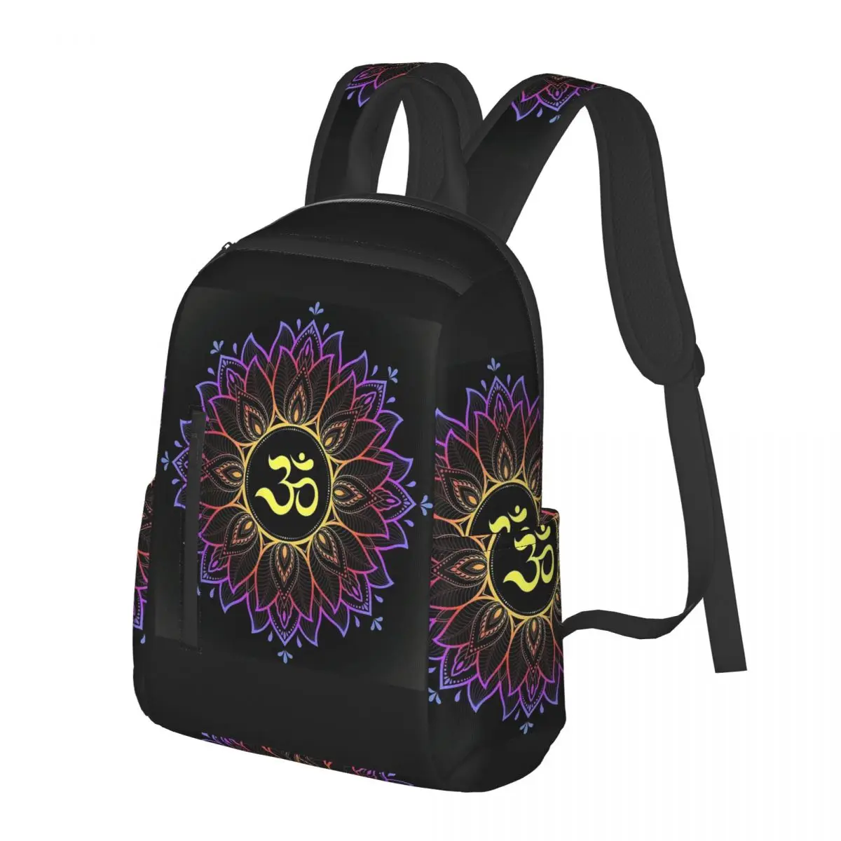 Gold Golden Mandala Om Yoga Aum Ohm Henna Student Backpack School Bag Hiking Travel Daypack for Men Women Bookbag Shoulder Bags
