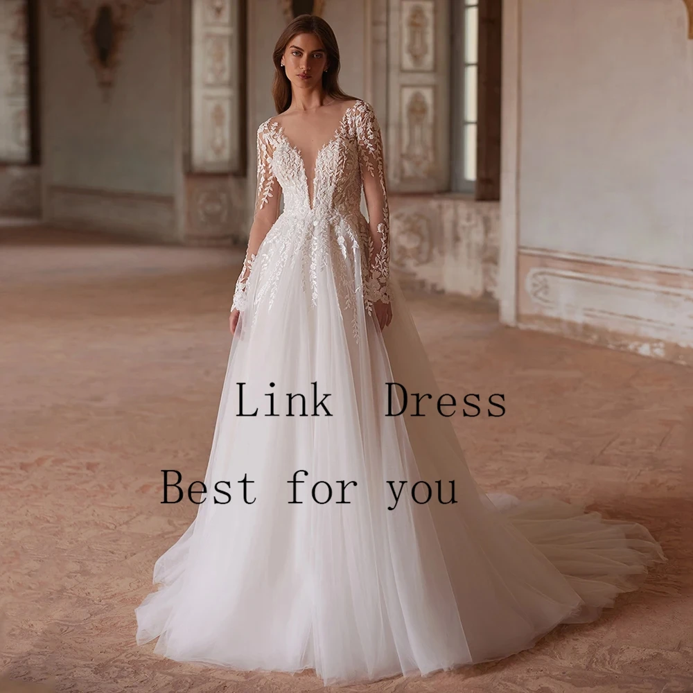 Fashion V Neck Wedding Dresses for Ladies Soft Tulle Bridal Gowns Exquisite Full Sleeve Vestidos De Novia New 2026 Summer