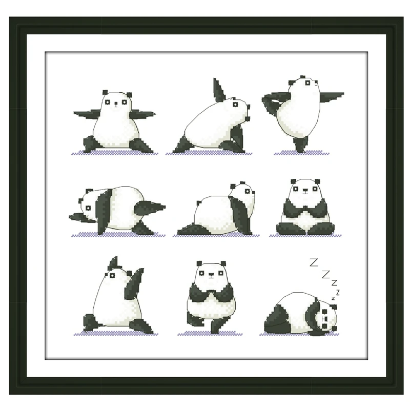 Avocado Panda yoga cross stitch package kits 18ct 14ct 11ct unprint canvas cotton thread embroidery DIY handmade needlework