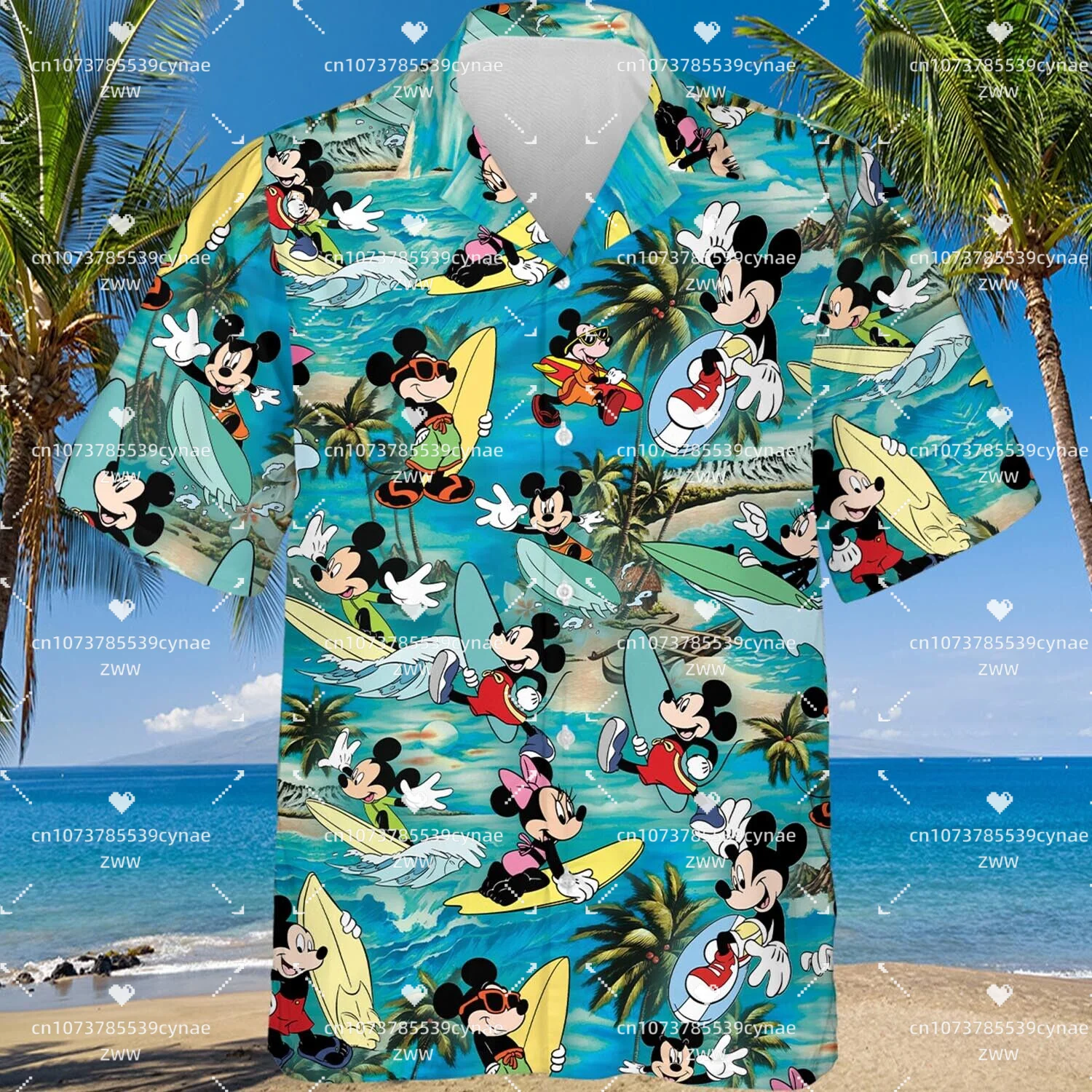 2023 New Mickey Disney Hawaiian Hawaiian Shirts Aloha Beach Summer Fashion Style Men's and Women's Shirts