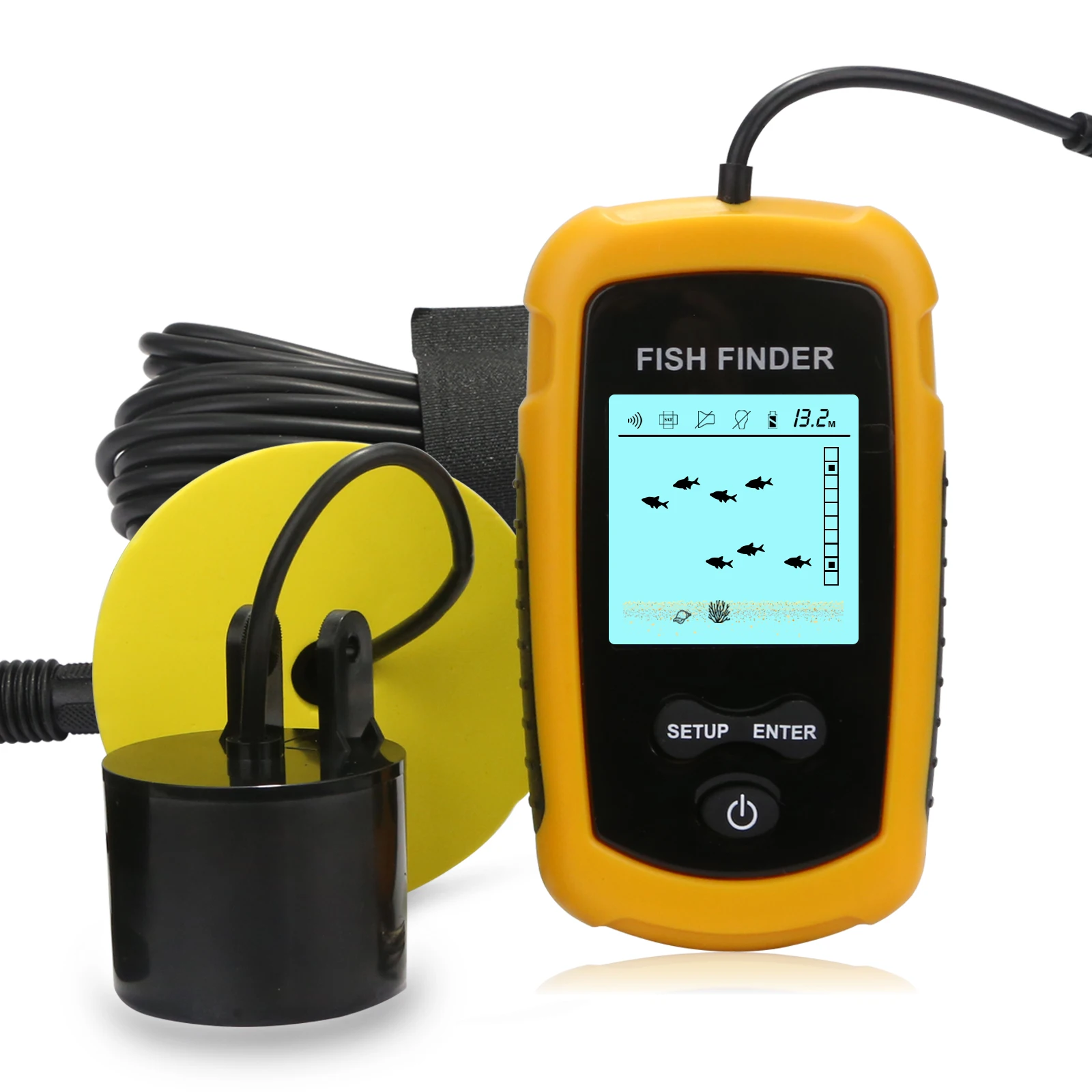 Portable Fish Finder Ice Fishing Sonar Sounder Alarm Transducer Fishfinder 0.7-100m Fishing Echo Sounder