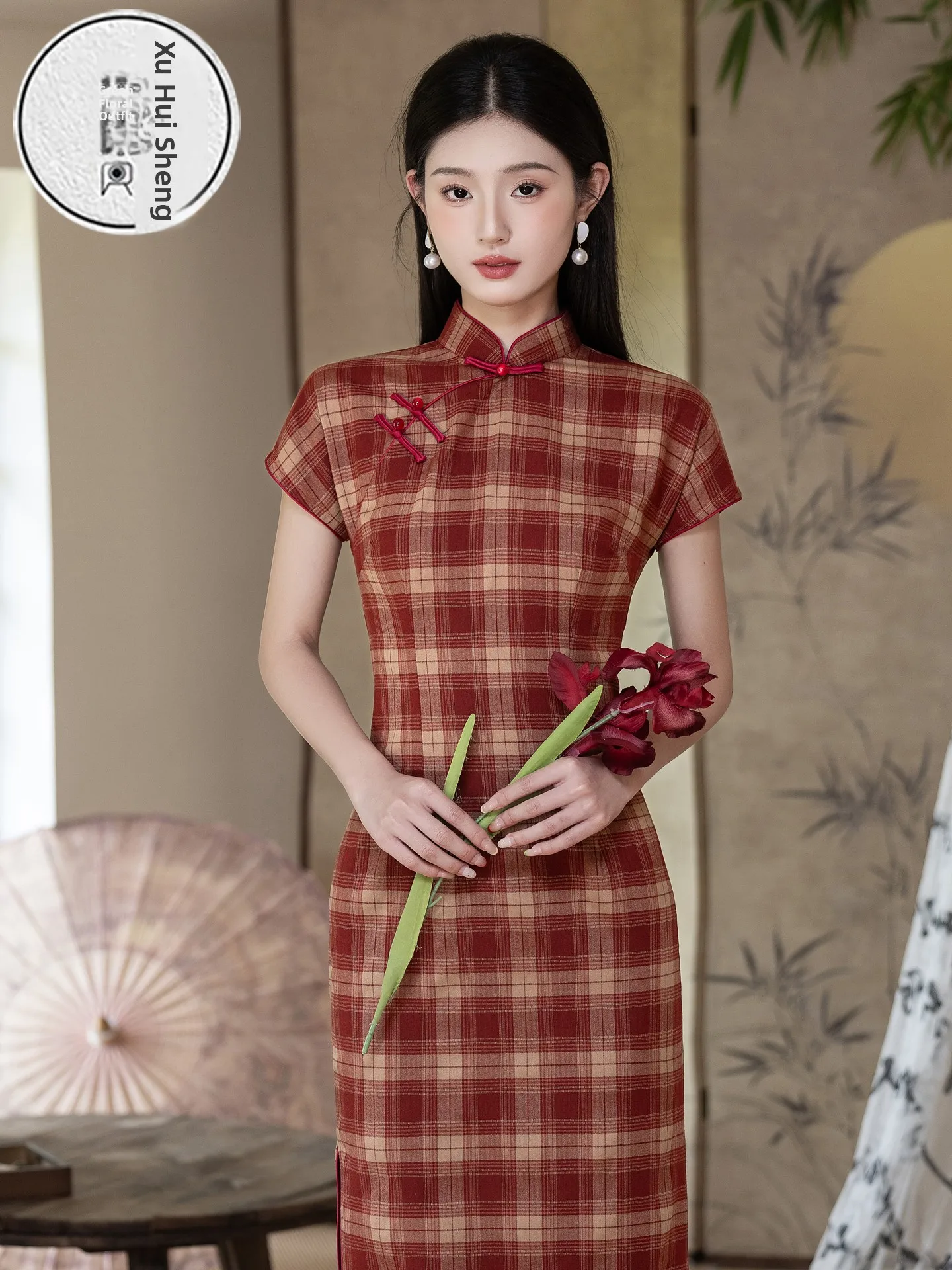 retro-anghai-port-sle-long-chinese-sle-chequered-women's-qipao-2025-new-daily-summer-polyester-fiber-midi-dr
