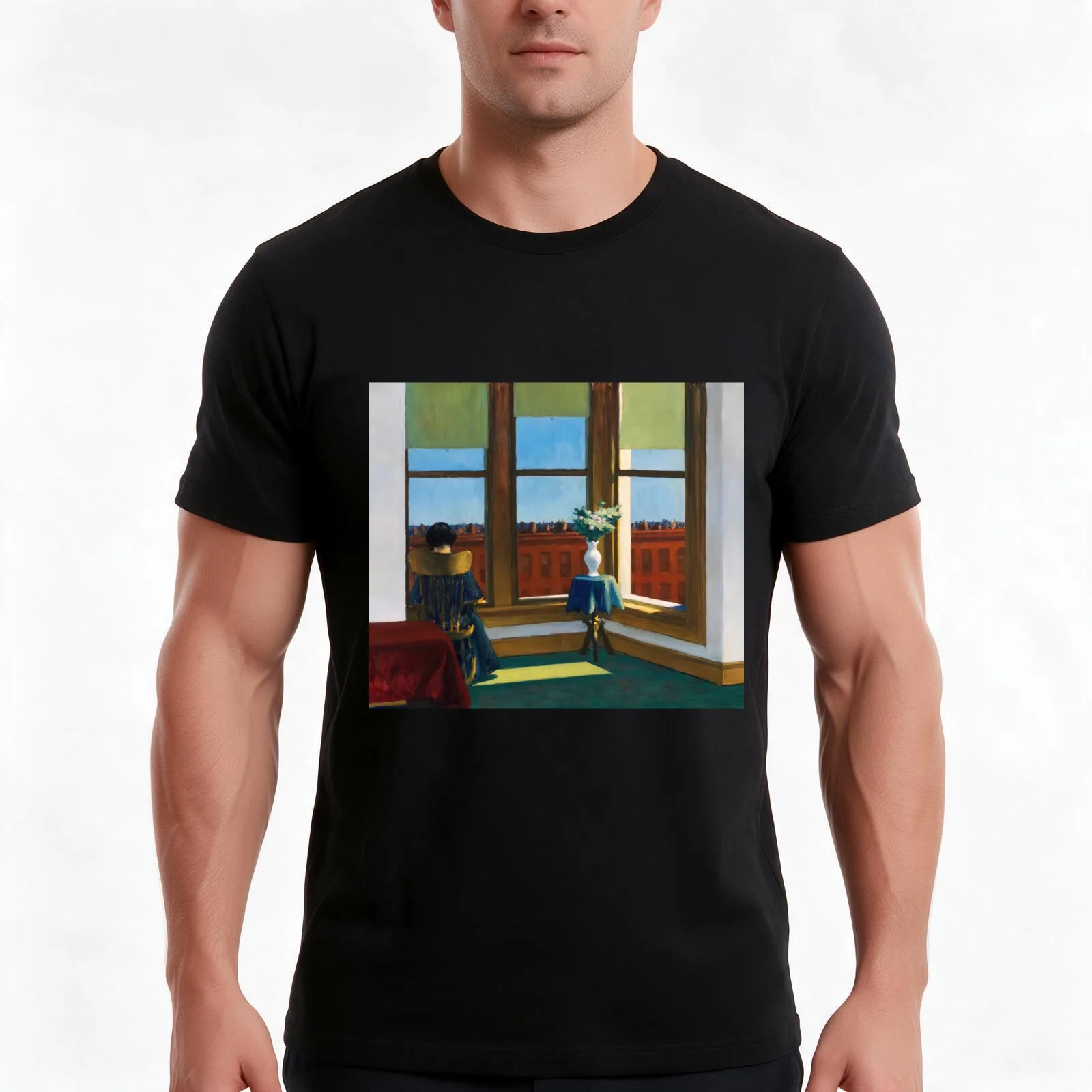 Edward Hopper T-Shirt, Summer Casual Cotton Tee, Oversized Streetwear Tops, Vintage Graphic Print, Loose Fit Short Sleeve