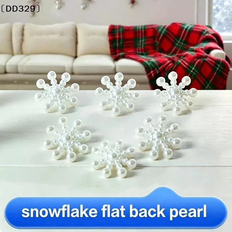 100Pcs DIY Phone Christmas Decorations Scrapbooking Crafts 14.5MM White Pearl Resin Snowflake Flatbacks Embellishments〔DD329〕