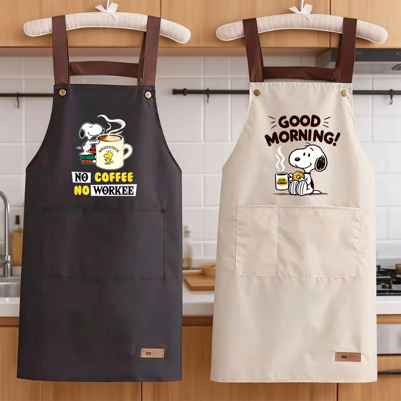 Snoopys Cooking Apron Men Women Anime Kitchen Household Waterproof Adult Fashion Coffee Overalls Aprons Restaurant Accessories