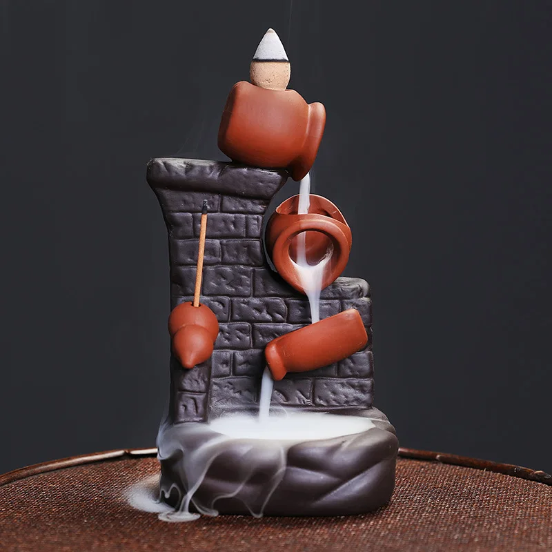 The Brick Wall Water Vat Waterfall Backflow Incense Handmade Purple Clay Stick Holder For Home Relaxation