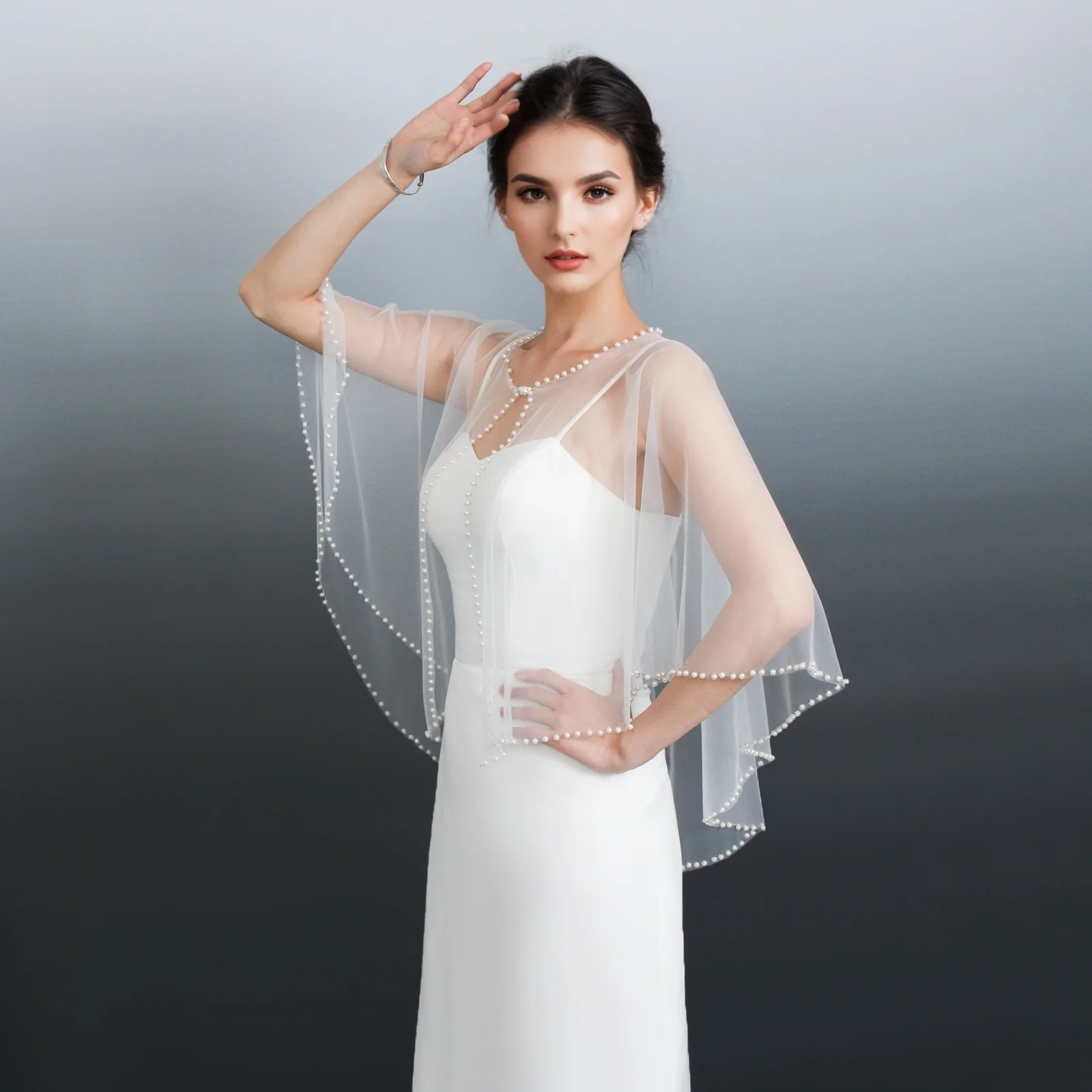 الزفاف الزفاف المحاصيل الأعلى اللؤلؤ الدانتيل شال مطعمة يدويا مناسبة لحفلات الزفاف الاحتفالات أنيقة الزفاف التبعي GP24 #3